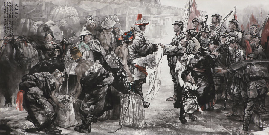 王万成(教师)中国画作品�? 迎接曙光》(200x400cm�?.JPG