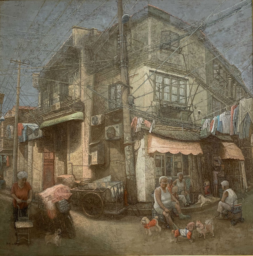 周绍举(教师)油画作品�?��?�街晨晖�?180cmx180cm.jpg